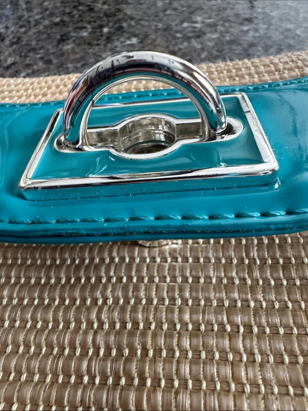 Ann Taylor Turquoise Trim Straw Shoulder Bag w/silver accents Like New